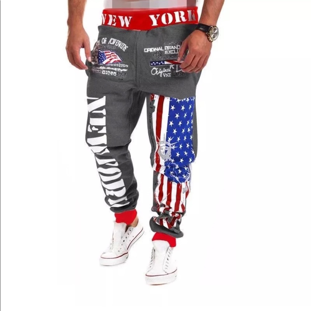 NWOT gray American flag sweatpants